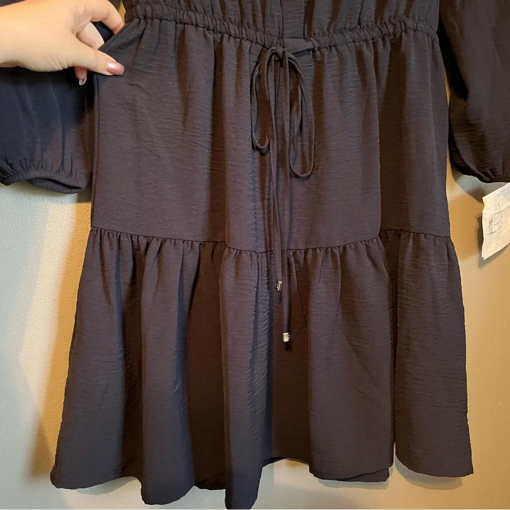 NWOT Tommy Hilfiger Sz 6 Womens Black Long Sleeve Drawstring Shirtdress Ret $129